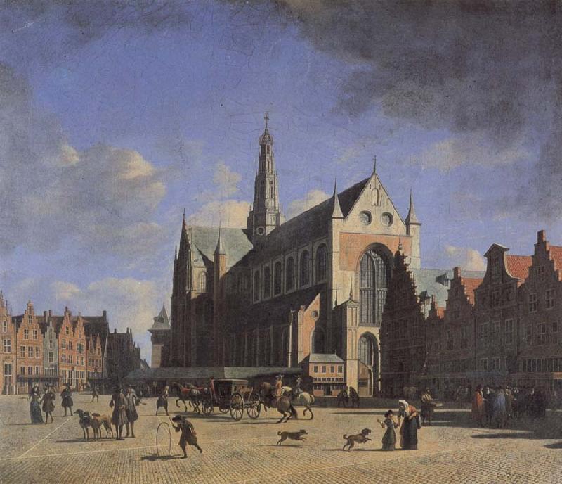 BERCKHEYDE, Gerrit Adriaensz. The Market Place and the Grote Kerk at Haarlem Sweden oil painting art